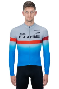 Cube Teamline Long Sleeve Jersey - Blue/Red/Grey