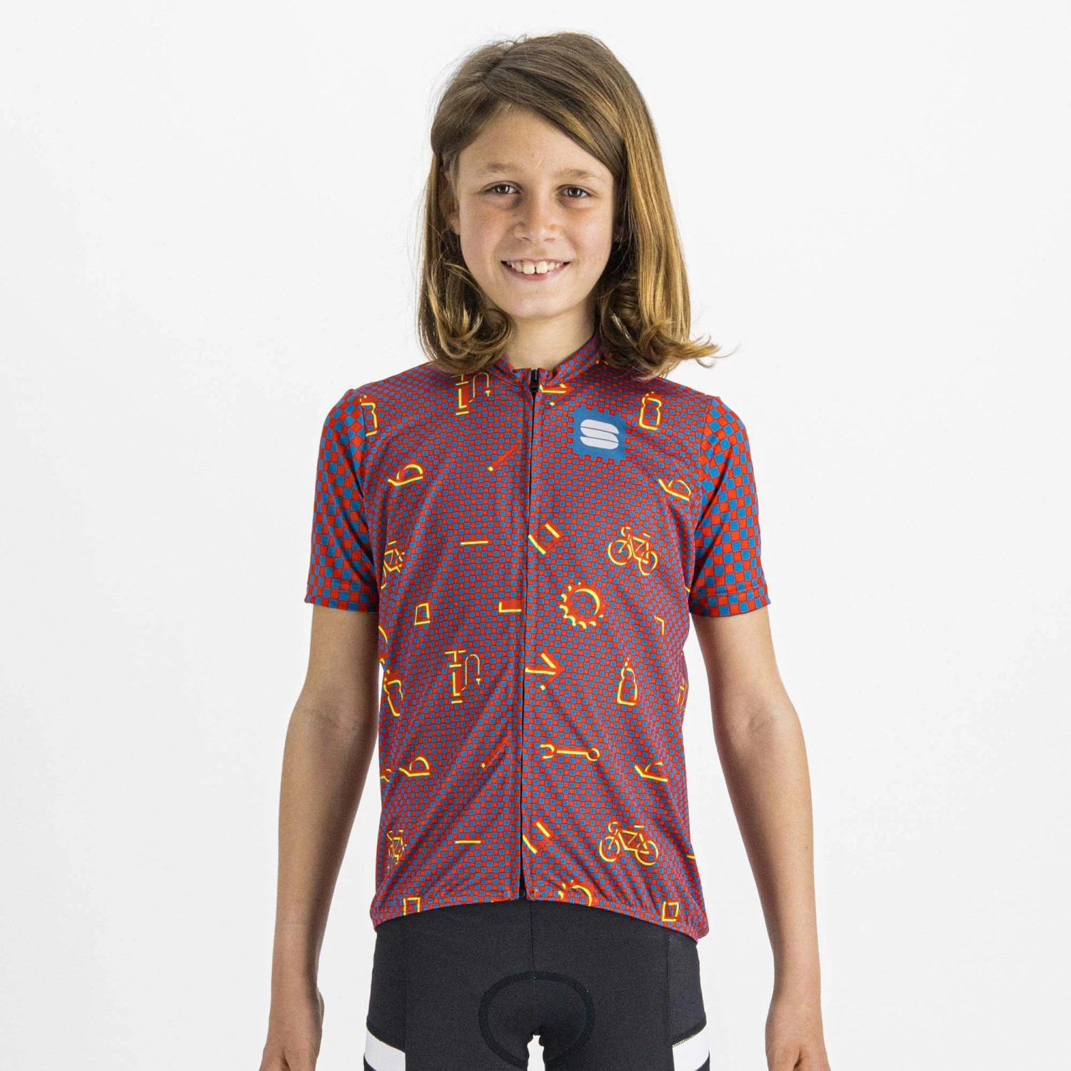 Sportful Checkmate Boy's Short Sleeve Jersey - Black/White/Cedar 4 Sportful Checkmate Boy's Short Sleeve Jersey - Black/White/Cedar - Image 2