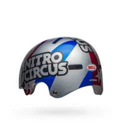 Bell Local BMX/Skate Helmet - Nitro Circus Gloss Silver/Blue/Red -Castelli Store bell local bmx skate helmet nitro circus gloss silver blue red back left 1
