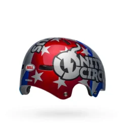 Bell Local BMX/Skate Helmet - Nitro Circus Gloss Silver/Blue/Red -Castelli Store bell local bmx skate helmet nitro circus gloss silver blue red back right 1